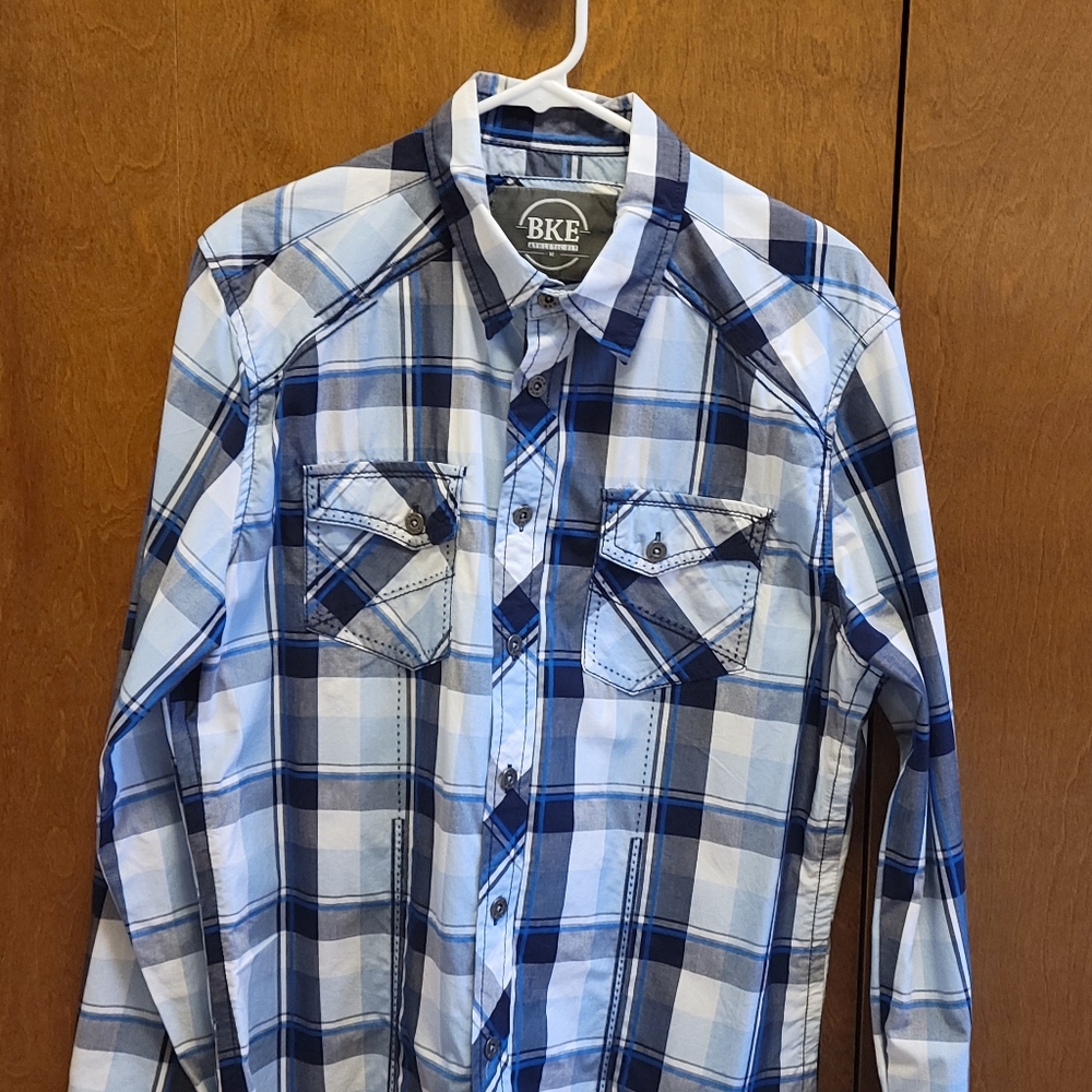 BKE Mens Shirt, Medium, Blue/ White
